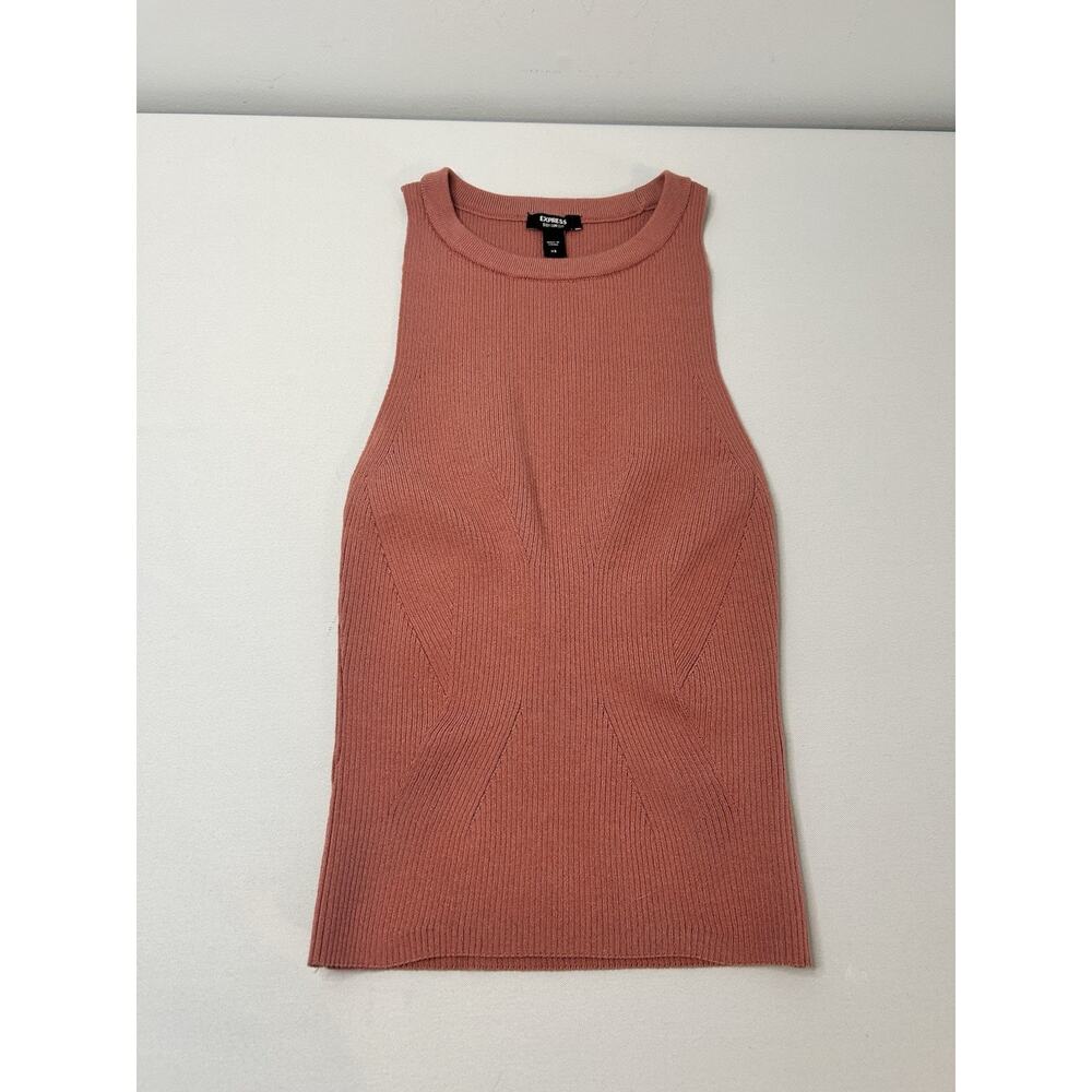 Express Body Contour Ribbed High Neck Tank XS Pink Sleeveless Knit Top